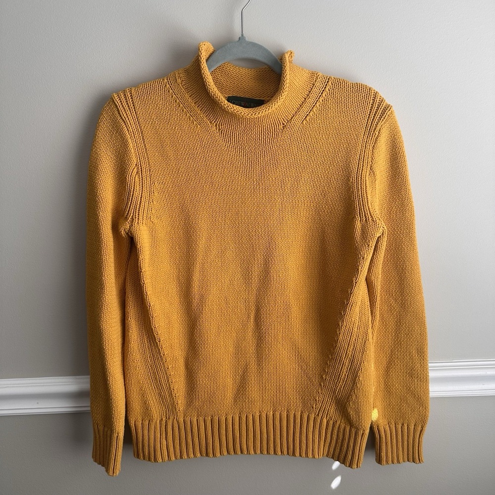 J Crew Always Roll Neck Oarsman Fisherman Knit Sweater Sm Yellow Chunky Ribbed